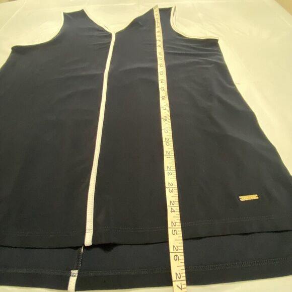 Anne Klein Navy Blue White Striped Sleeveless Silky Top M Medium Shirt Blouse - Picture 11 of 11